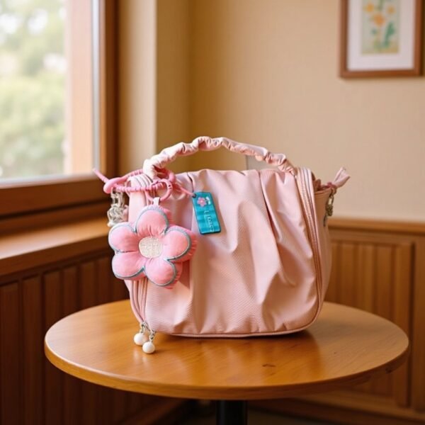 Large Capacity Makeup Bag for Women with Pearl Flower Design – Portable Cosmetic Organizer Travel Toiletry Bag