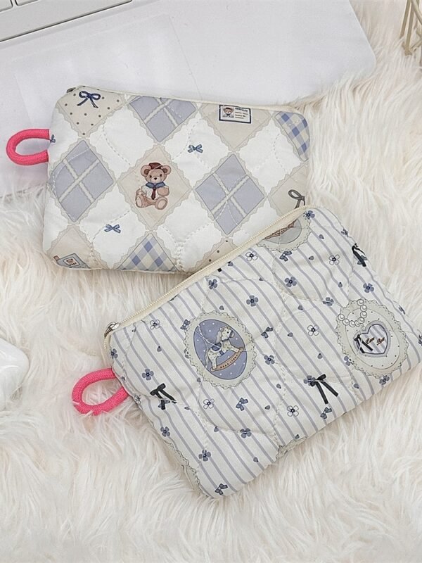 Cartoon Quilted Makeup Bag Mini Cosmetic Pouch Cute Padded Organizer Coin Purse Travel Storage Bag