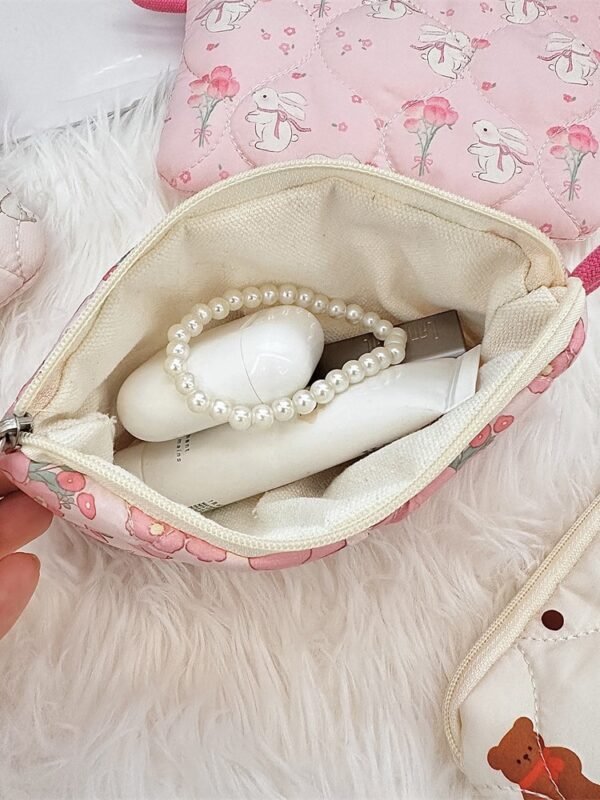 Cartoon Quilted Makeup Bag Mini Cosmetic Pouch Cute Padded Organizer Coin Purse Travel Storage Bag