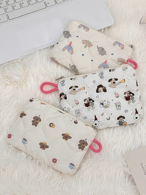 Cartoon Quilted Makeup Bag Mini Cosmetic Pouch Cute Padded Organizer Coin Purse Travel Storage Bag